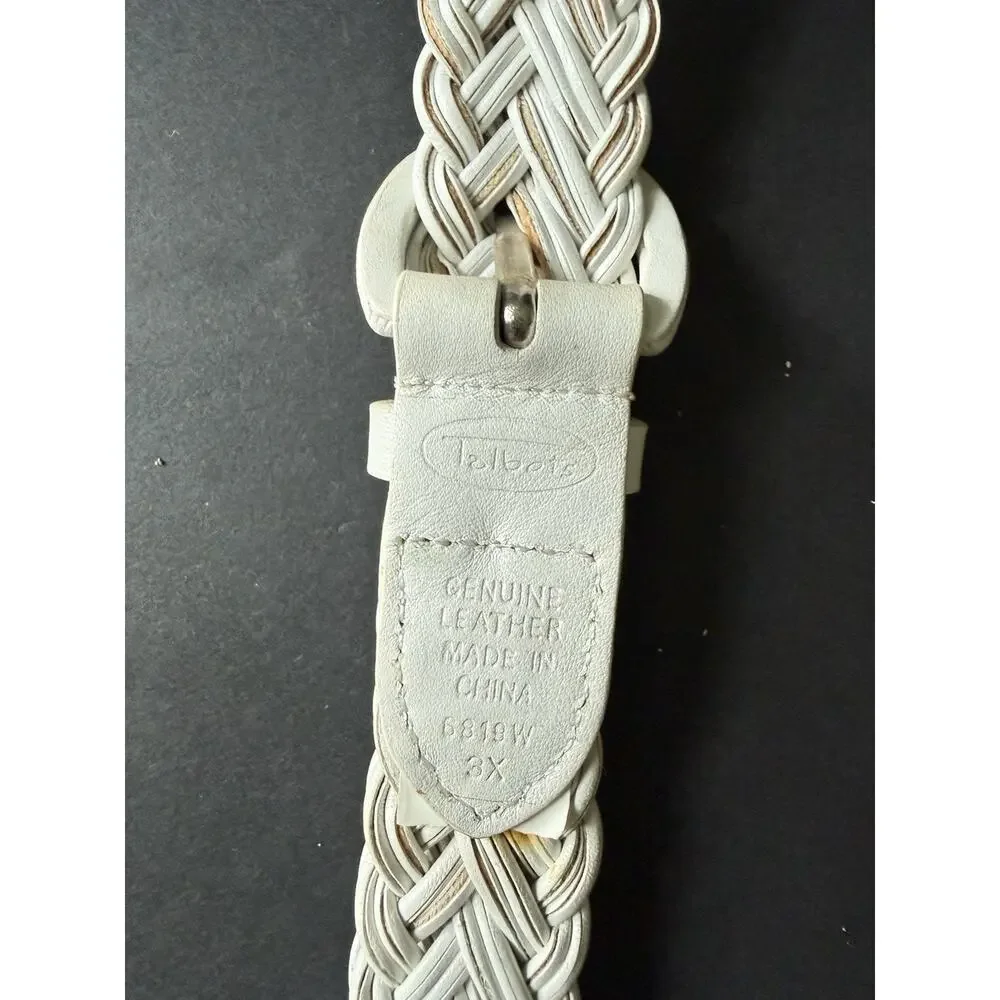 Talbots Womens White Woven Braided Leather Belt Covered Buckle Career Size 3X